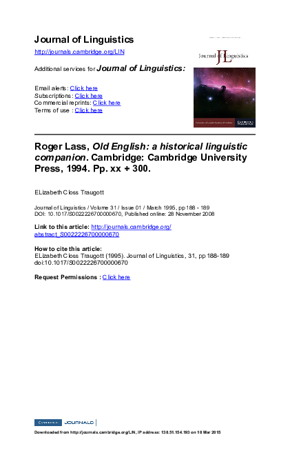 (PDF) Roger Lass, Old English: a historical linguistic companion ...
