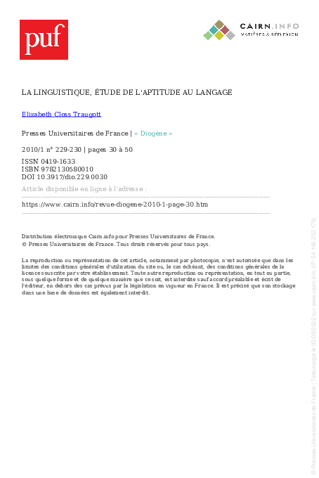 (PDF) La linguistique, étude de l'aptitude au langage