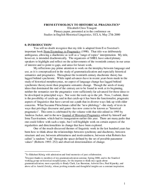(PDF) From etymology to historical pragmatics Elizabeth Traugott