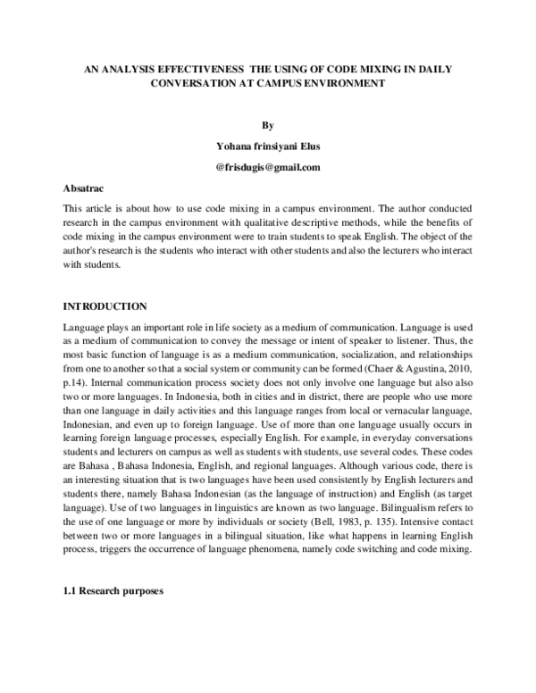 (PDF) AN ANALYSIS EFFECTIVENESS THE USING OF CODE MIXING IN DAILY ...