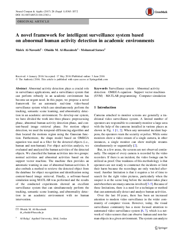 (PDF) A novel framework for intelligent surveillance system based on ...