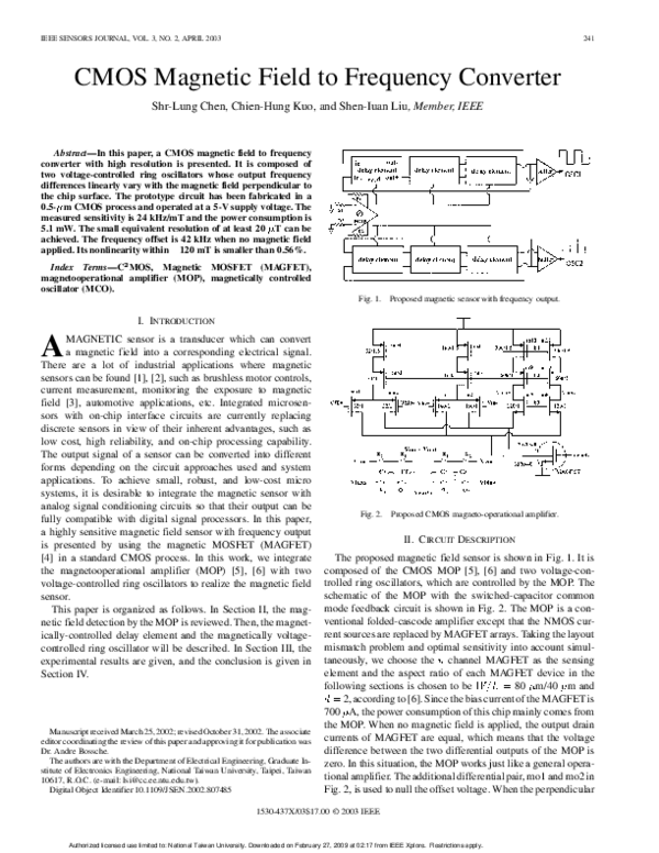 (PDF) CMOS magnetic field to frequency converter