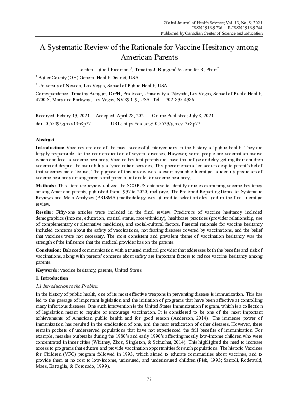 (PDF) A Systematic Review of the Rationale for Vaccine Hesitancy among ...