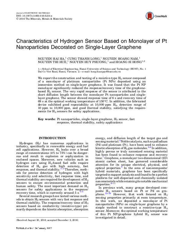 (PDF) Characteristics of Hydrogen Sensor Based on Monolayer of Pt ...