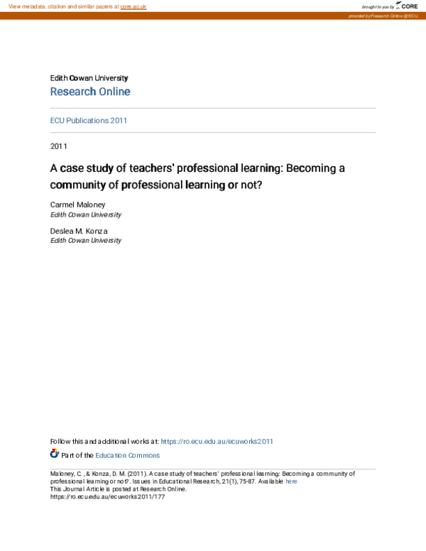 (PDF) A case study of teachers\u27 professional learning: Becoming a ...