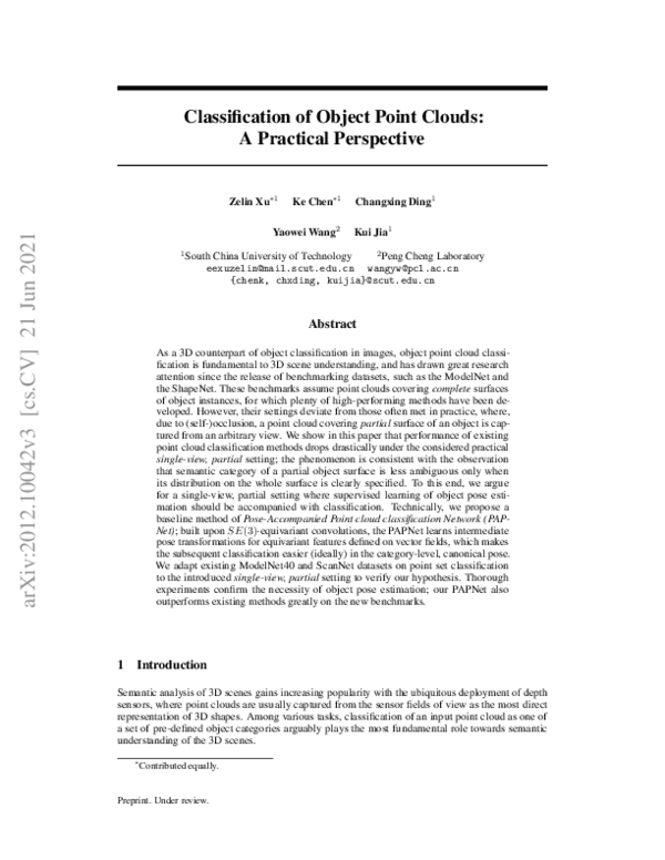 (PDF) 3D Object Classification on Partial Point Clouds: A Practical ...