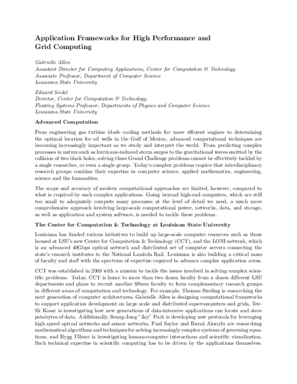 (PDF) Application Frameworks for High Performance and Grid Computing