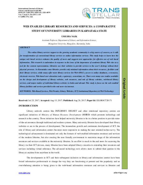 (PDF) Web Enabled Library Resources and Services: A Comparative Study ...