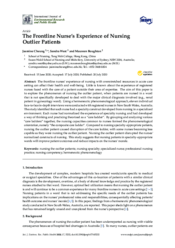 (PDF) The Frontline Nurse’s Experience of Nursing Outlier Patients