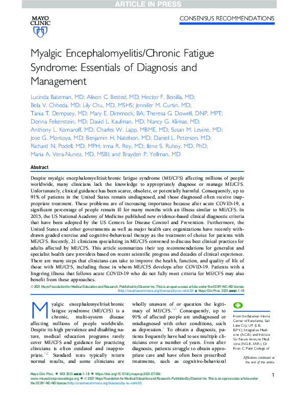 (PDF) Myalgic Encephalomyelitis/Chronic Fatigue Syndrome: Essentials of ...