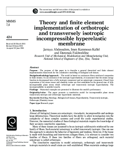 (PDF) Theory and finite element implementation of orthotropic and ...
