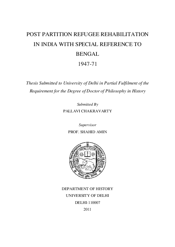 (PDF) Post partition refugee rehabilitationin india with special ...