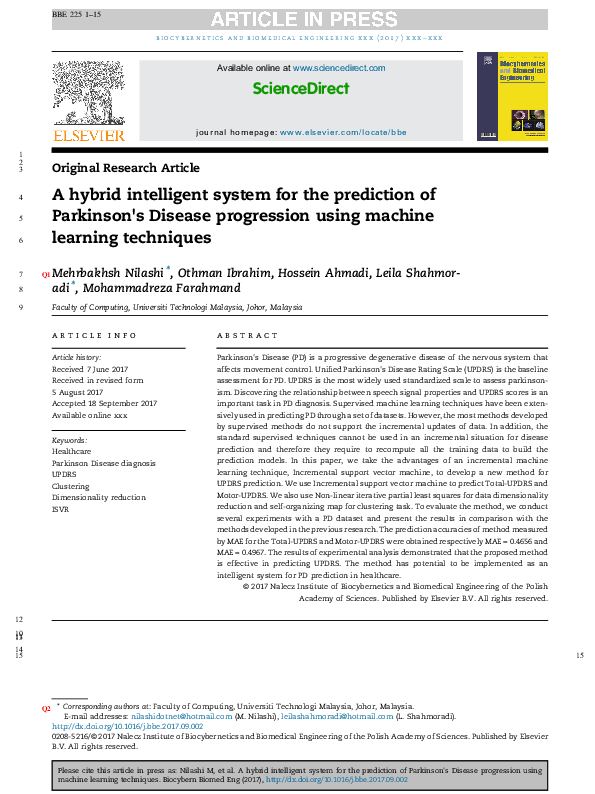 (PDF) A hybrid intelligent system for the prediction of Parkinson's ...