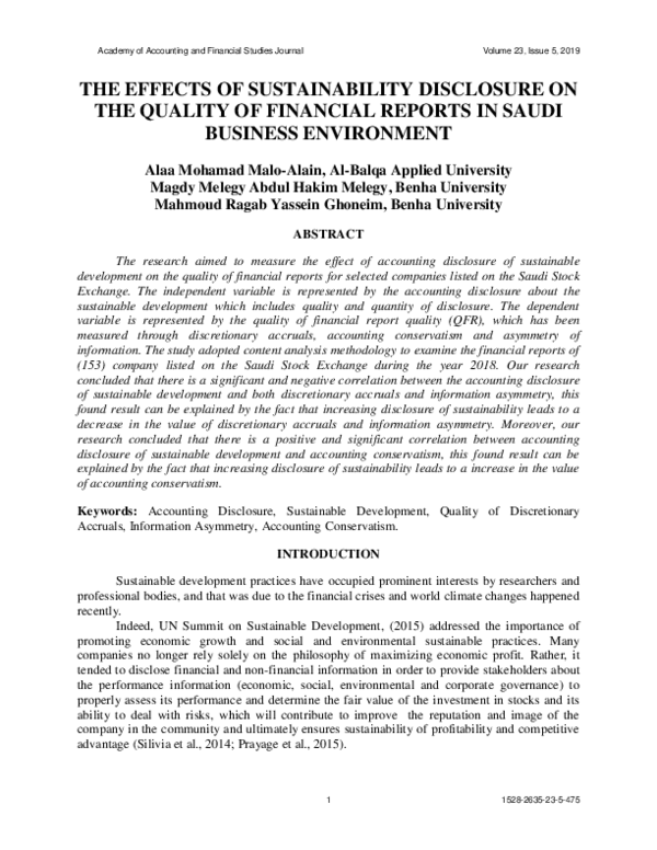 (PDF) The Effects of Sustainability Disclosure on the Quality of ...