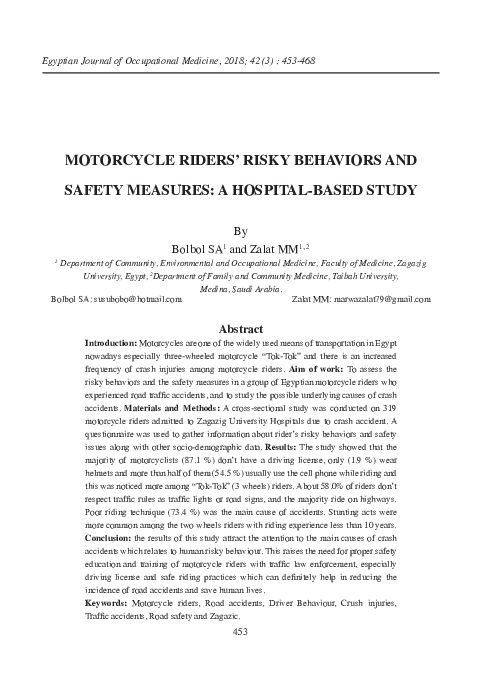 (PDF) Motorcycle Riders’ Risky Behaviors and Safety Measures: A ...
