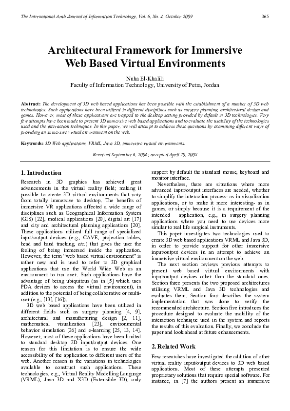 (PDF) Architectural Framework for Immersive Web Based Virtual Environments