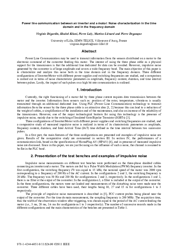 (PDF) Power line communication between an inverter and a motor: Noise ...
