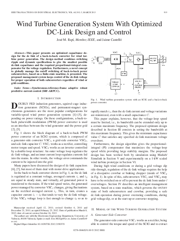 (PDF) Wind Turbine Generation System With Optimized DC-Link Design and ...