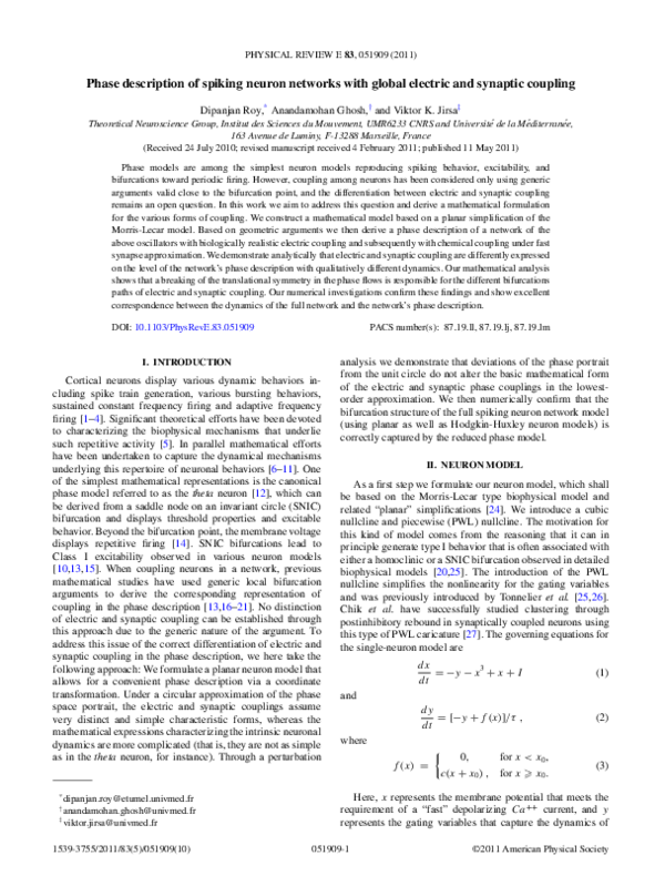 (PDF) Phase description of spiking neuron networks with global electric ...