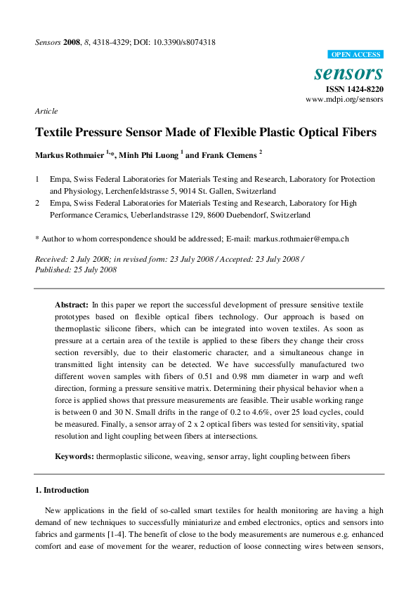 (PDF) Textile Pressure Sensor Made of Flexible Plastic Optical Fibers