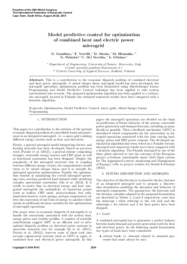 (PDF) Model Predictive Control for Optimization of Combined Heat and ...