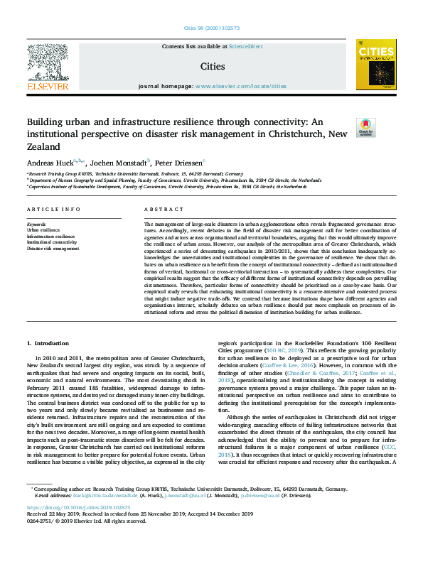 (PDF) Building urban and infrastructure resilience through connectivity ...