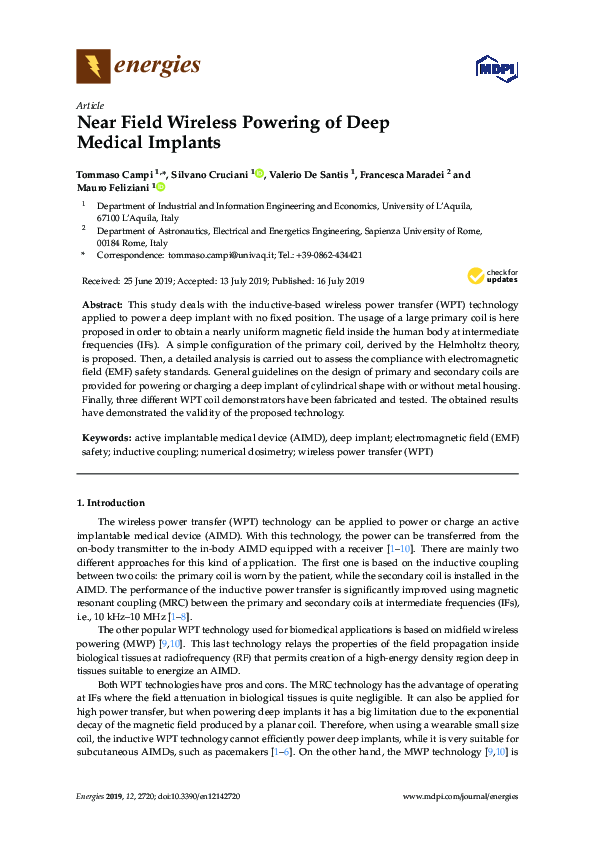 (PDF) Near Field Wireless Powering of Deep Medical Implants