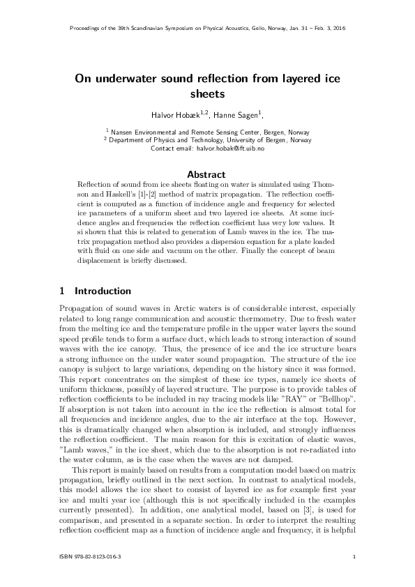 (PDF) On underwater sound reflection from layered ice sheets