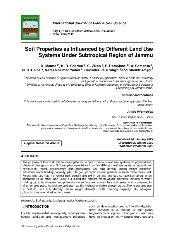 (PDF) Soil Properties as Influenced by Different Land Use Systems Under ...