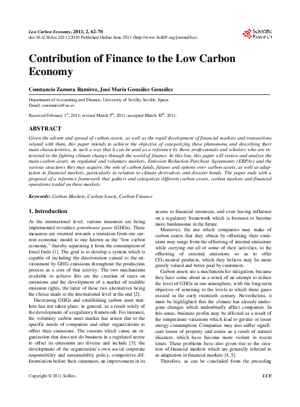 (PDF) Contribution of Finance to the Low Carbon Economy