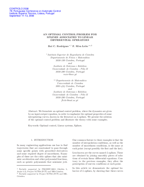 (PDF) An Optimal Control Problem for Splines Associated to Linear ...