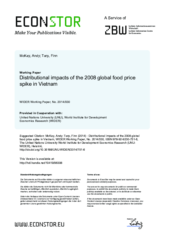 (PDF) Distributional Impacts of the 2008 Global Food Price Spike in Vietnam