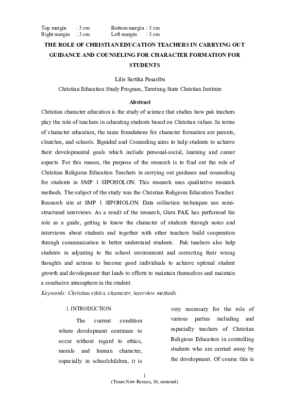 (DOC) THE ROLE OF CHRISTIAN EDUCATION TEACHERS IN CARRYING OUT GUIDANCE ...