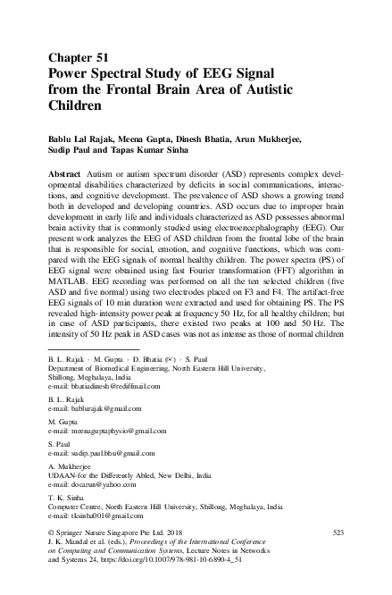(PDF) Power Spectral Study of EEG Signal from the Frontal Brain Area of ...