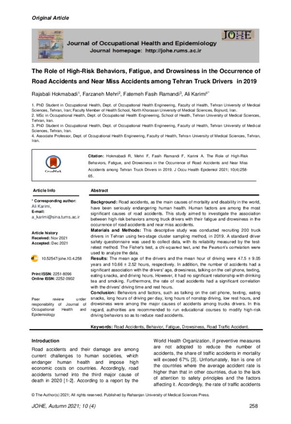 (PDF) The Role of High-Risk Behaviors, Fatigue, and Drowsiness in the ...