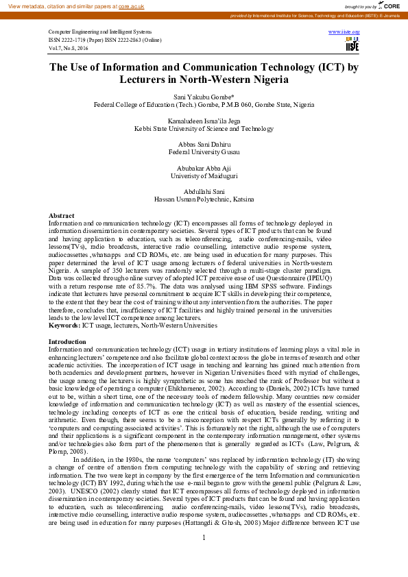 (PDF) The Use of Information and Communication Technology (ICT) by ...