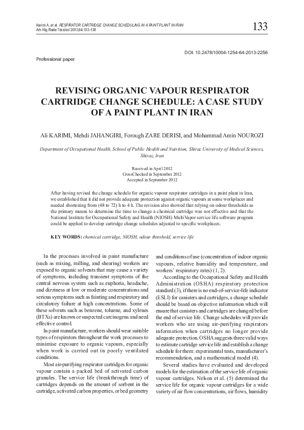 (PDF) Revising Organic Vapour Respirator Cartridge Change Schedule a