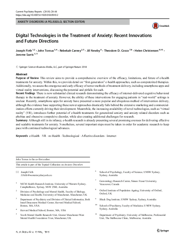 (PDF) Digital Technologies in the Treatment of Anxiety: Recent ...
