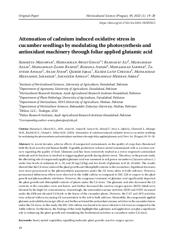 (PDF) Attenuation of cadmium induced oxidative stress in cucumber ...