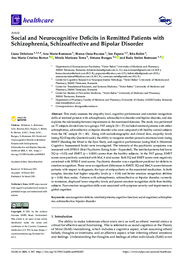 (PDF) Social and Neurocognitive Deficits in Remitted Patients with ...