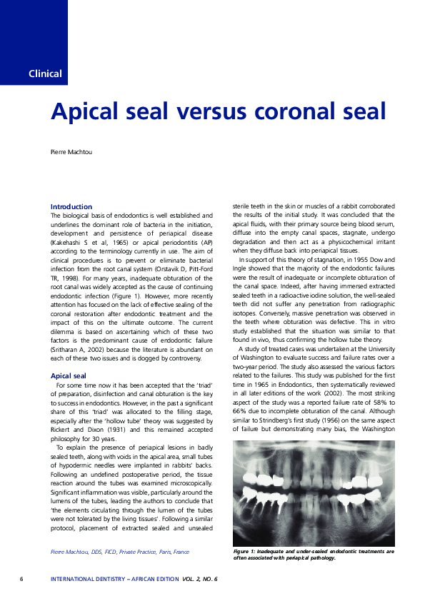 (PDF) Apical seal versus coronal seal Pierre Machtou Academia.edu