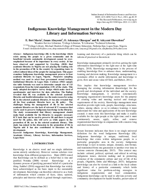 (PDF) Indigenous Knowledge Management in the Modern Day Library and ...