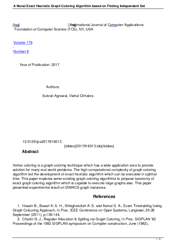 (PDF) A Novel Exact Heuristic Graph Coloring Algorithm based on Finding ...