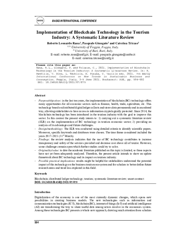 (PDF) Implementation of Blockchain Technology in the Tourism Industry ...