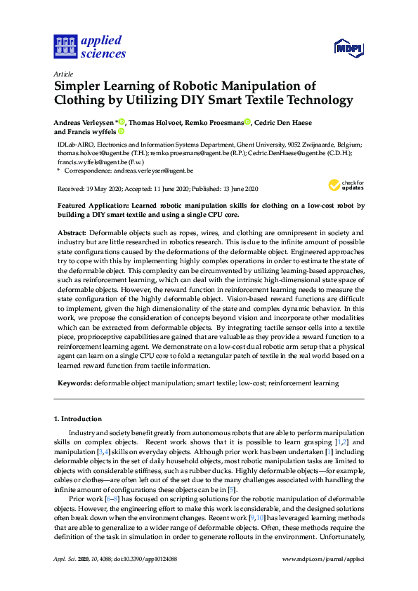(PDF) Simpler Learning of Robotic Manipulation of Clothing by Utilizing ...