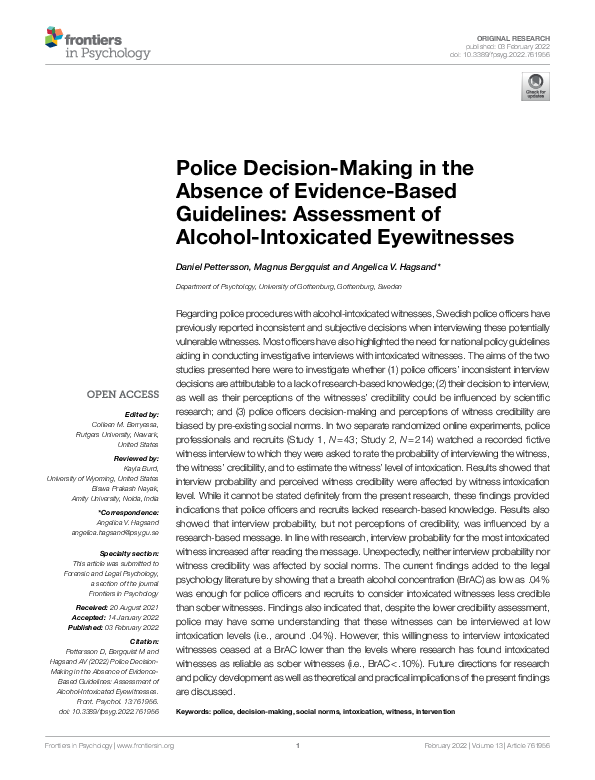 (PDF) Police Decision-Making in the Absence of Evidence-Based ...