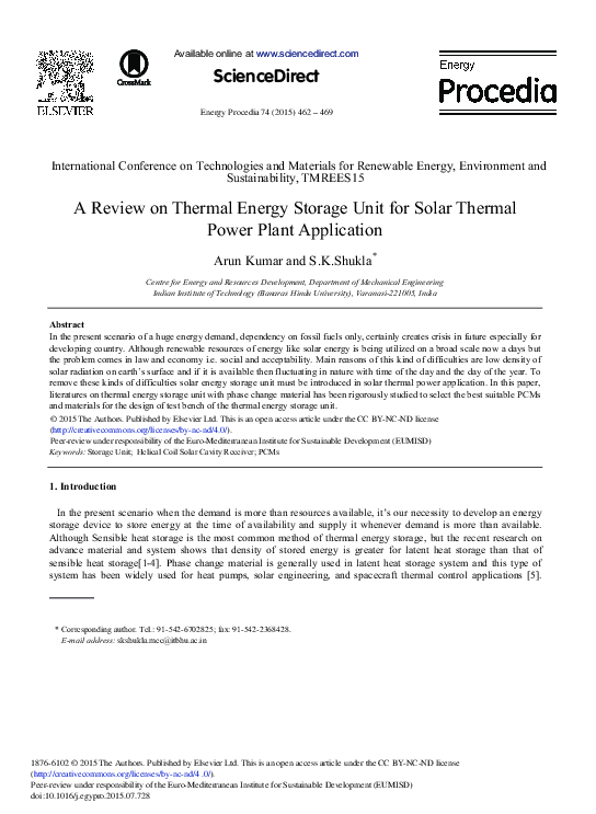(PDF) A Review on Thermal Energy Storage Unit for Solar Thermal Power ...