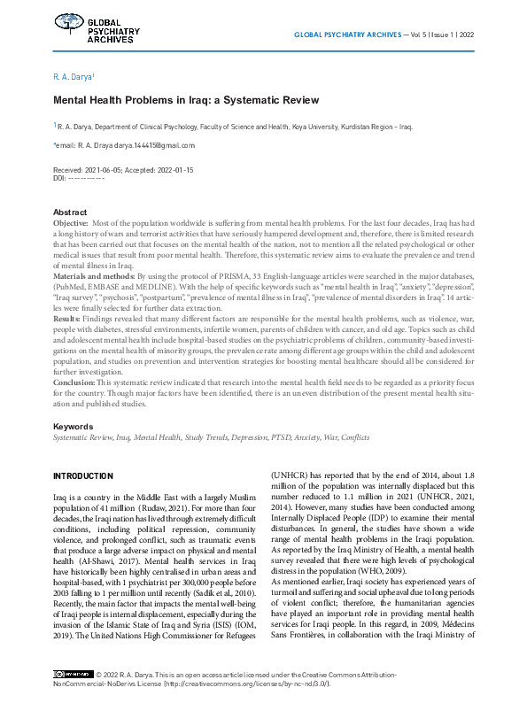(PDF) Mental Health Problems in Iraq: a Systematic Review