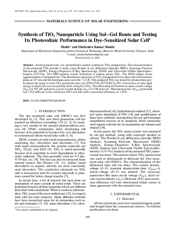 (PDF) Synthesis of TiO2 nanoparticle using sol–gel route and testing ...