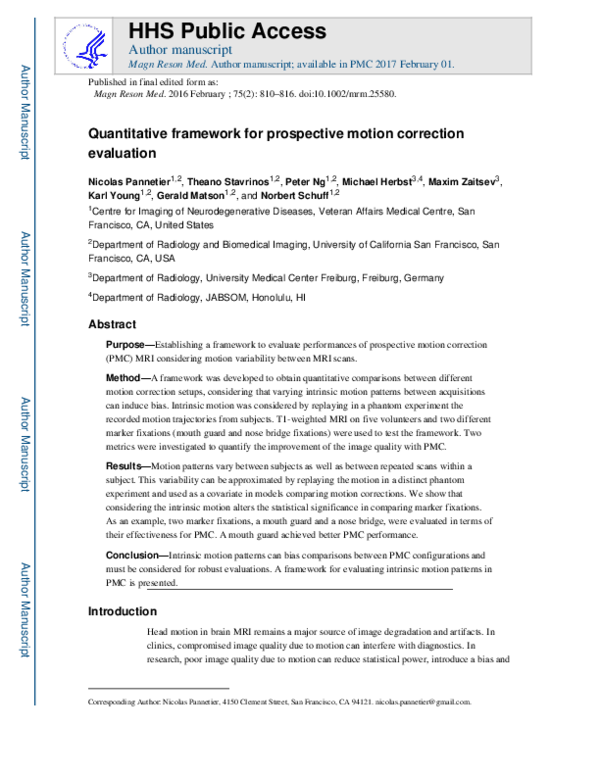(PDF) Quantitative framework for prospective motion correction evaluation